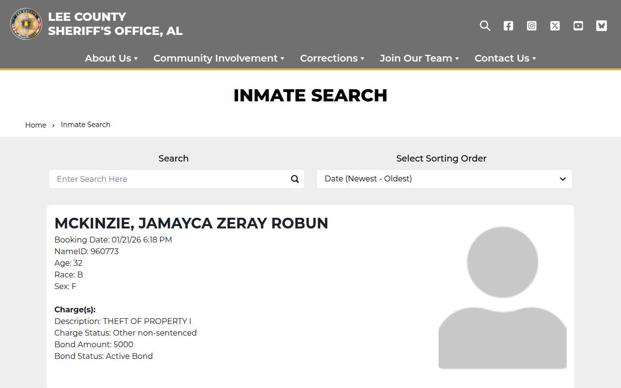 Lee County Sheriff inmate search portal for finding Auburn jail roster records