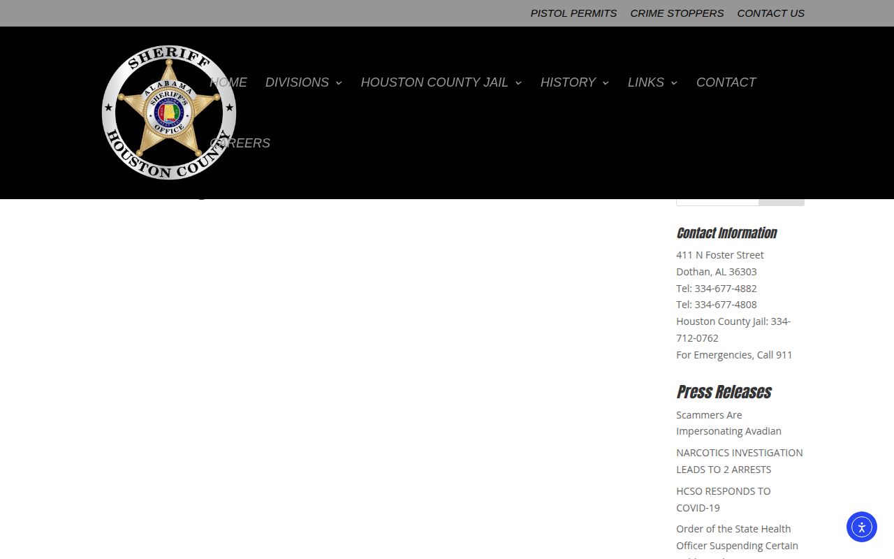 Houston County Sheriff inmate listing page showing Dothan jail roster records