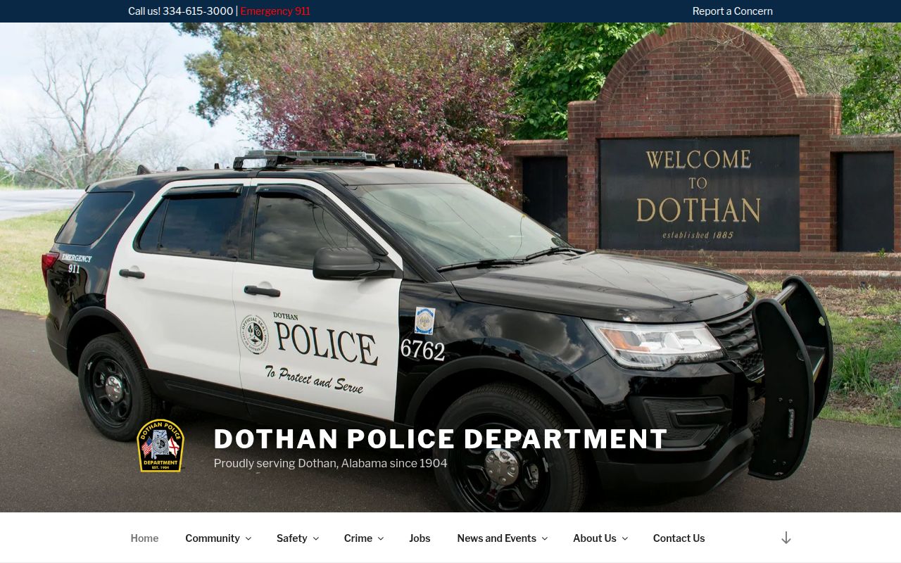 Dothan Police Department official website with arrest information and contact details