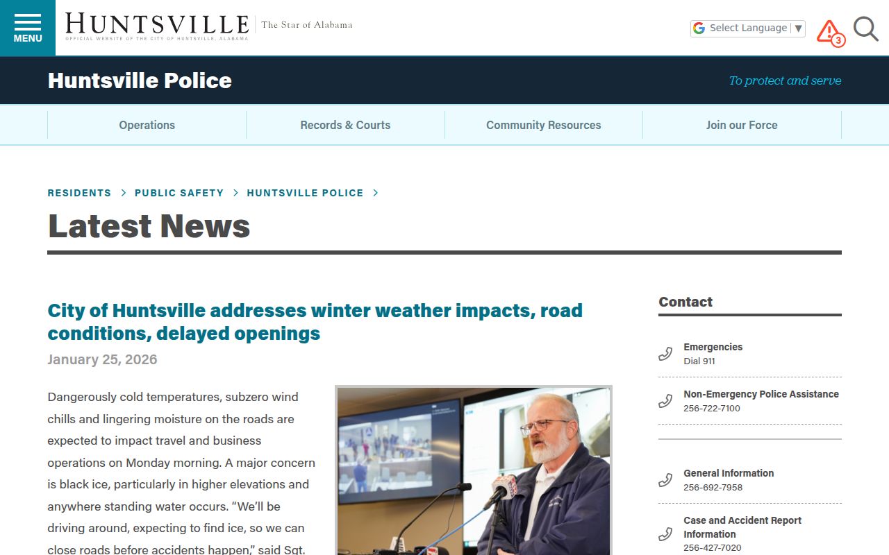 Huntsville Police Department official website and public safety information