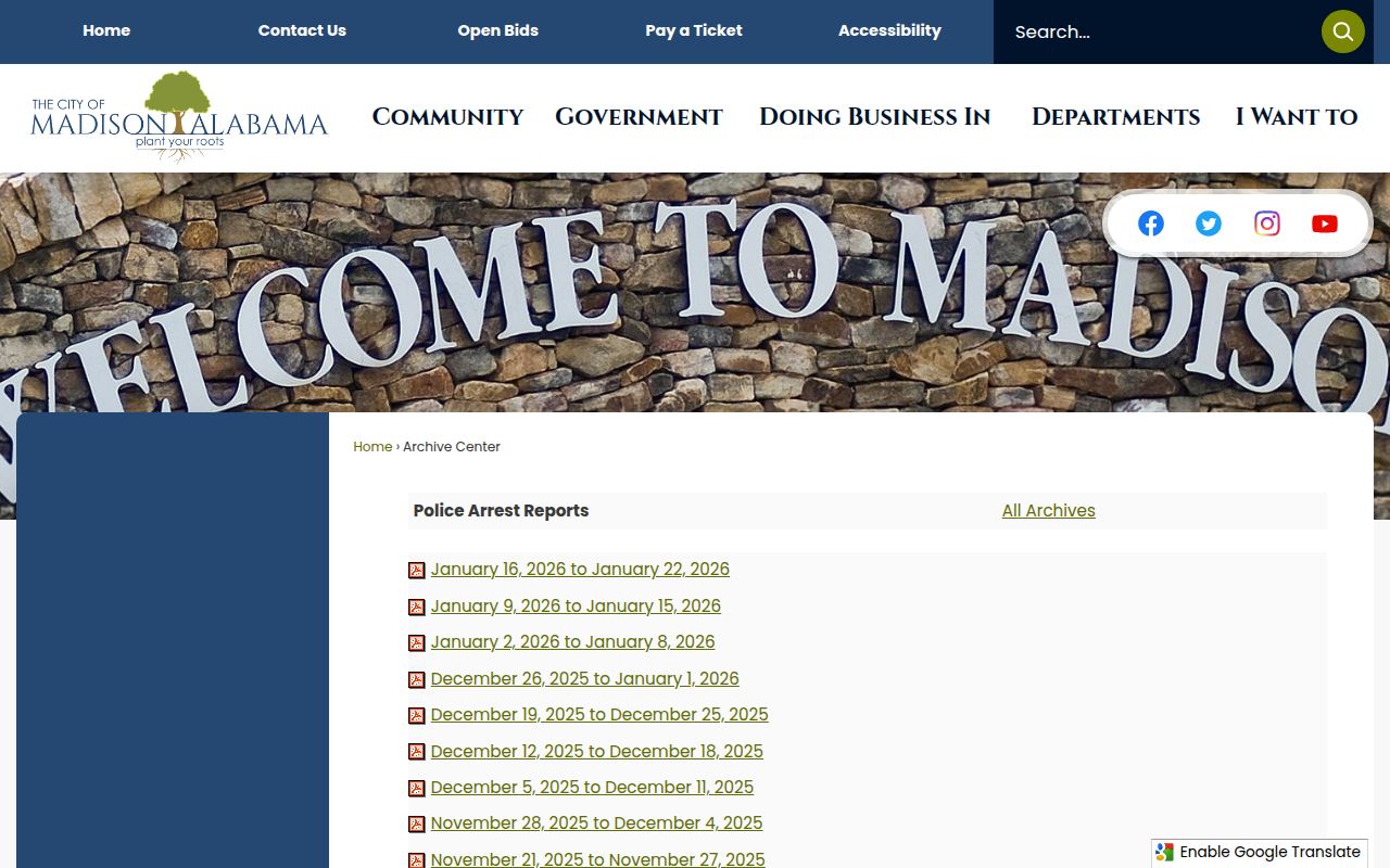 Madison Police arrest reports archive showing weekly booking information