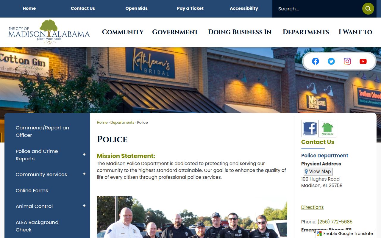 Madison Police Department official website with contact information for jail records