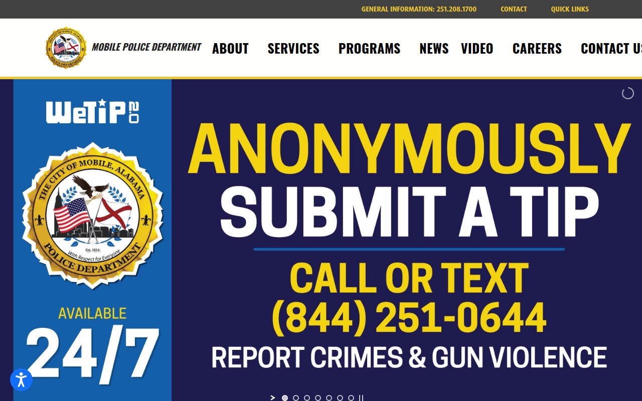 Mobile Police Department official website with records and public safety information