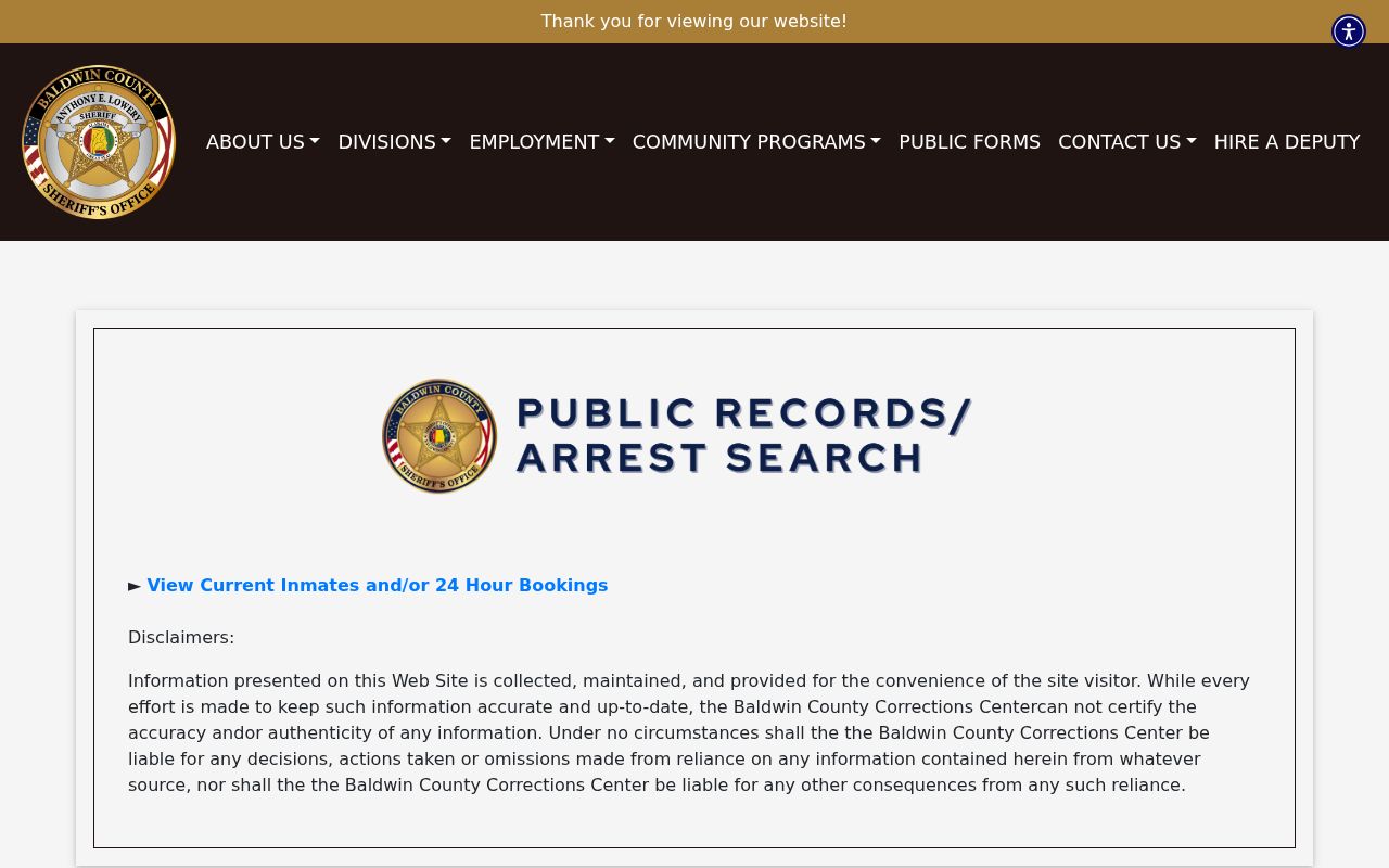 Baldwin County Sheriff arrest search portal for jail roster lookup