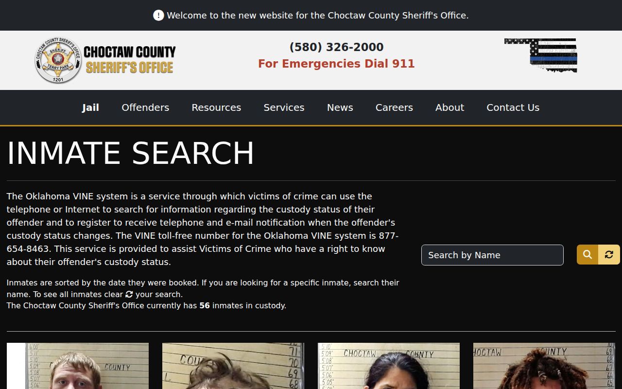Choctaw County Sheriff inmate search information page