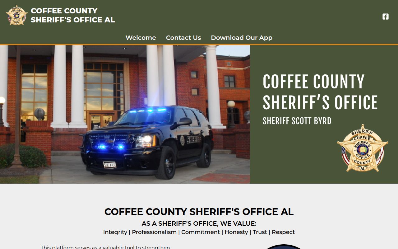 Coffee County Sheriff Office main page for jail roster access