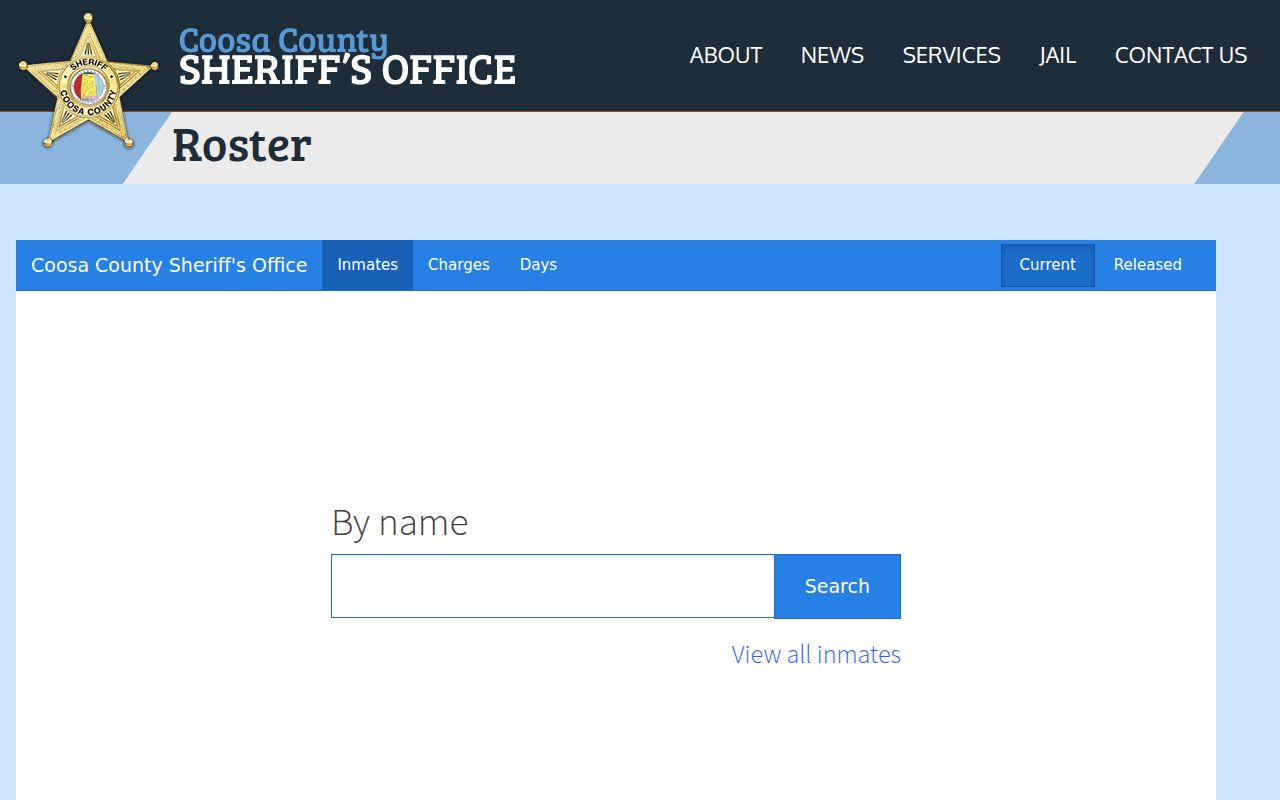 Coosa County Sheriff jail roster page for inmate search