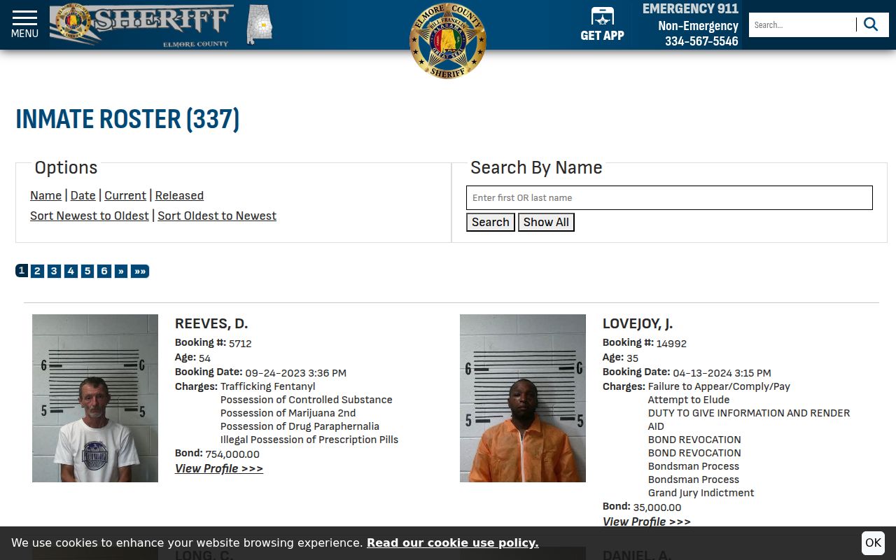 Elmore County Sheriff's Office inmate roster search page