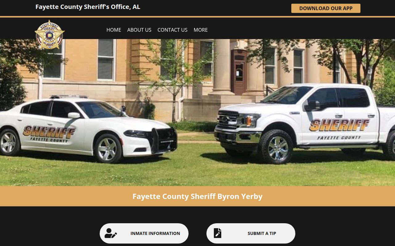 Fayette County Sheriff's Office website showing Sheriff Byron Yerby and contact information