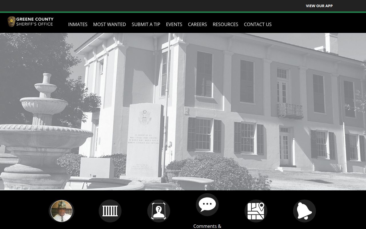 Greene County Sheriff's Office website homepage with inmates section navigation