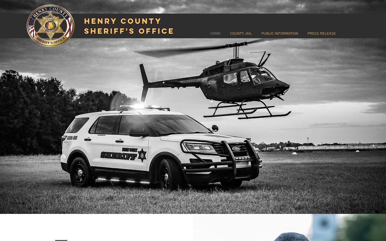 Henry County Sheriff's Office website homepage showing county jail navigation and services