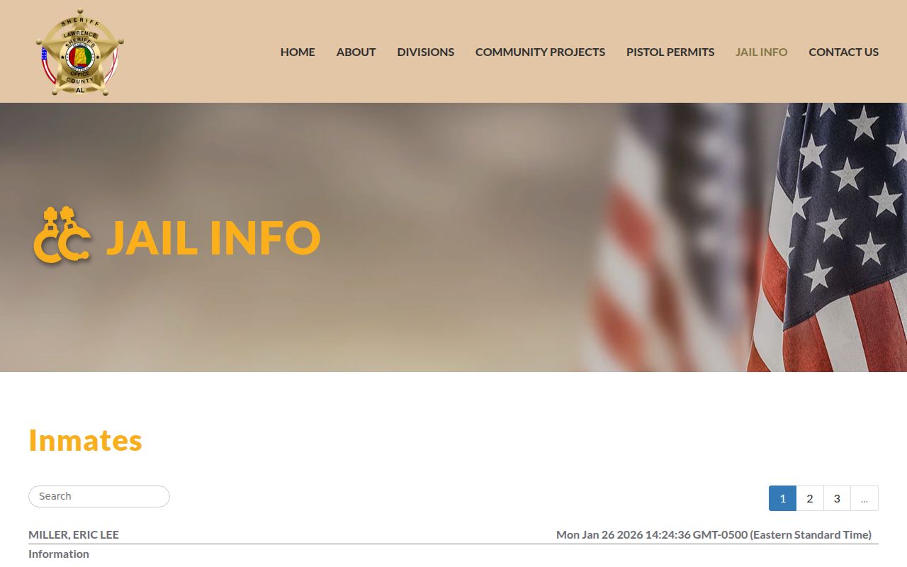 Lawrence County Sheriff's Office inmates page showing jail roster and booking information