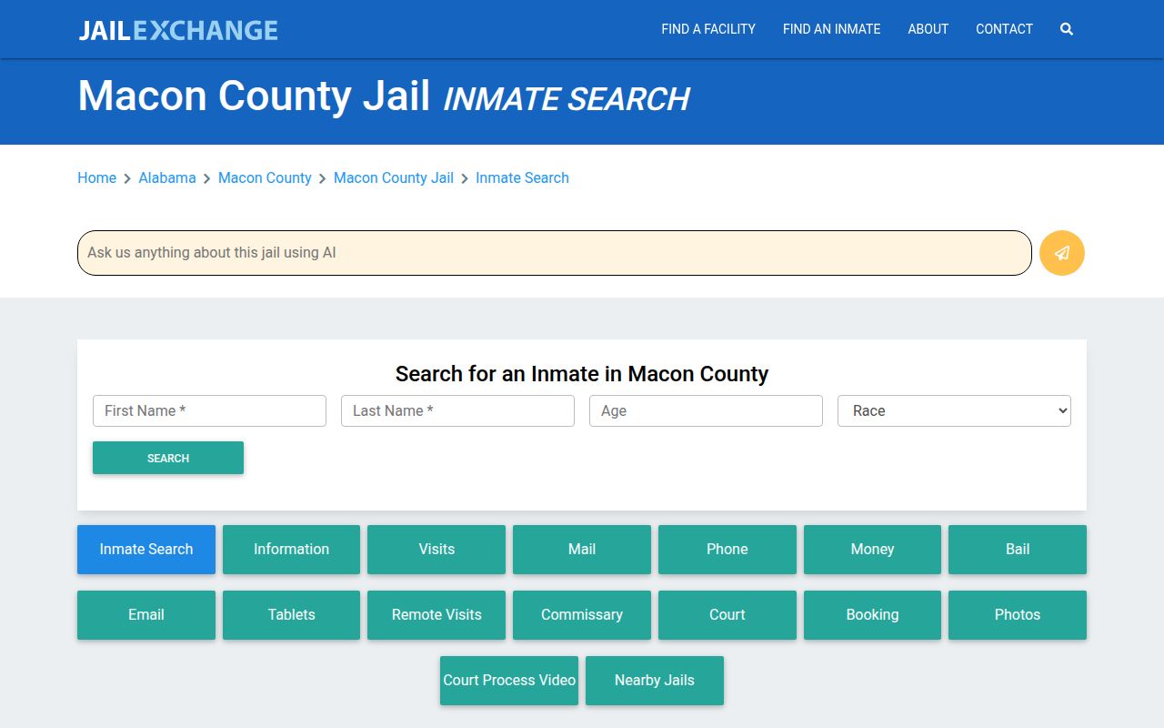 Macon County jail information showing contact details for the sheriff's office in Tuskegee Alabama