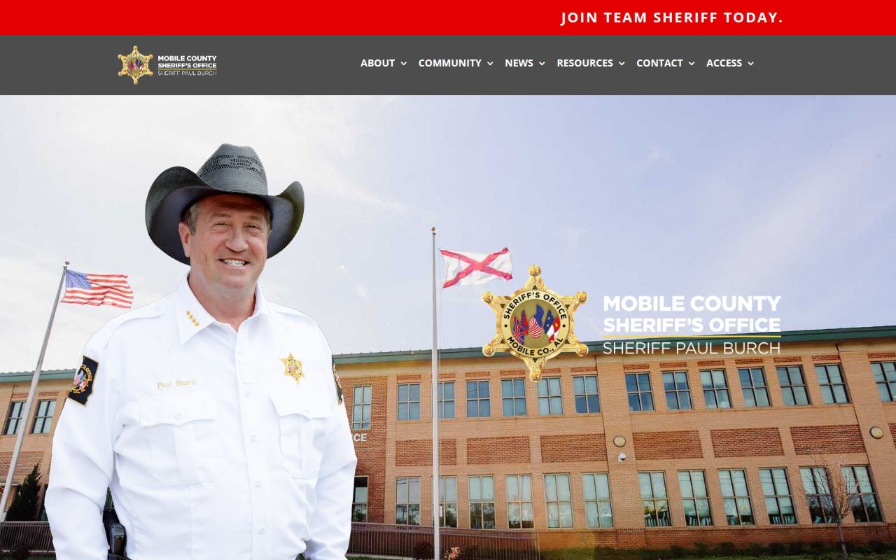 Mobile County Sheriff's Office website homepage with jail information and inmate search links